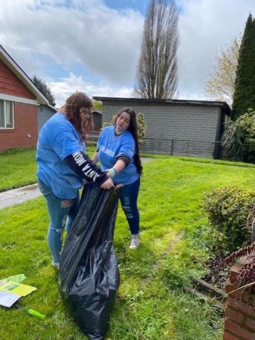 Girls cleaning up